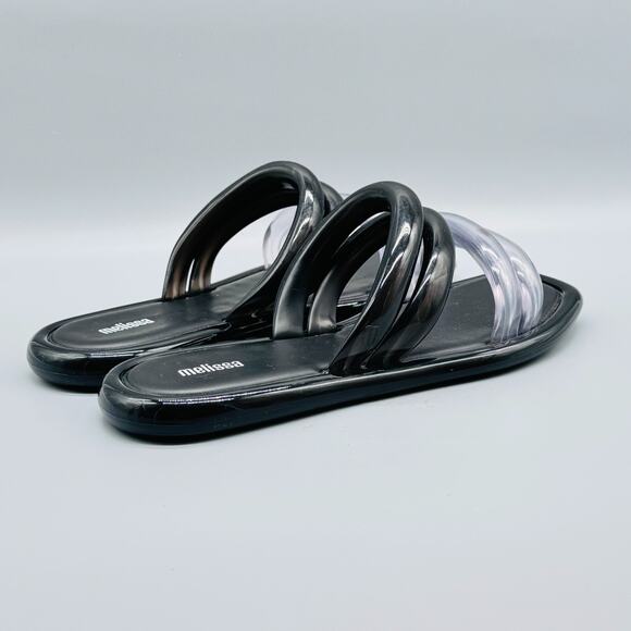Melissa Sandals Womens 8 Black Clear Jelly Airbubble Slide Double Strap Flat - Picture 7 of 10
